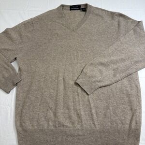 SWEATER MENS XL TAN 100% Cashmere V Neck Preppy Minimalist Cozy  DAVID&SQUIRE